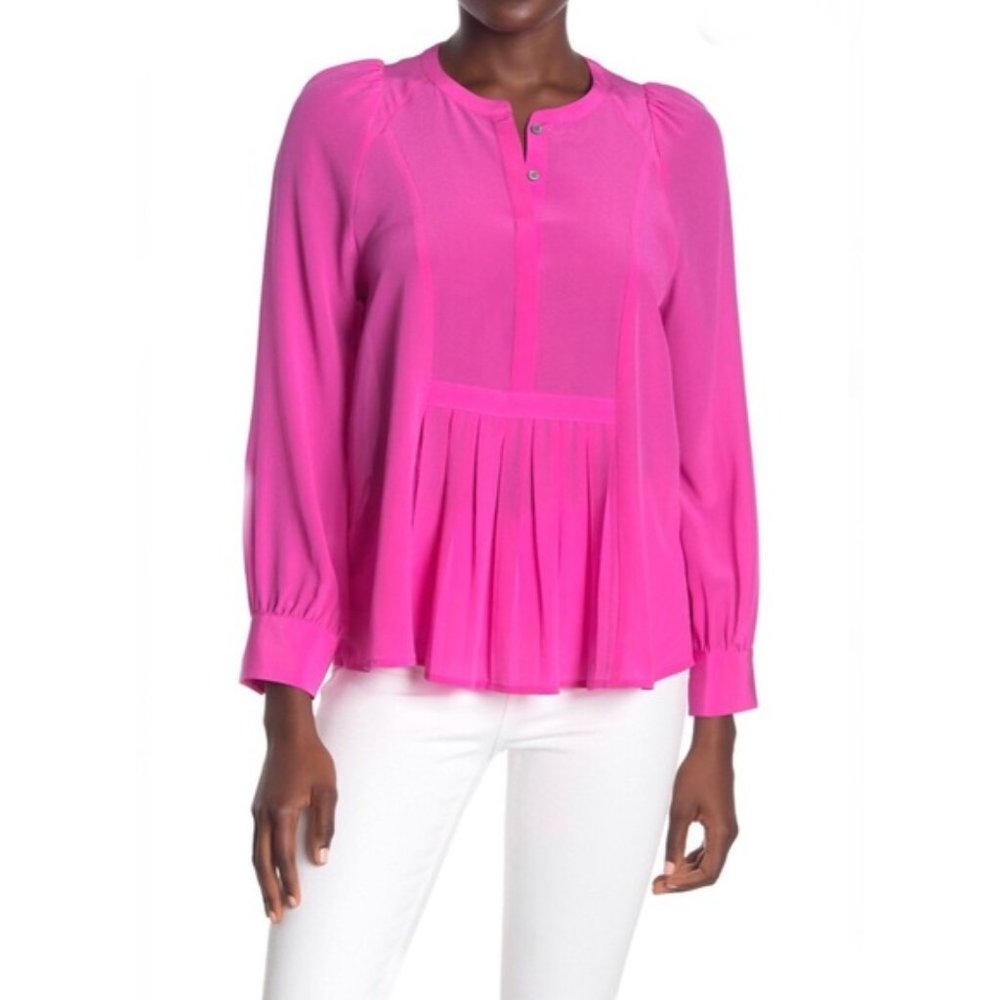 J Crew Silk Pleated Popover Blouse Hot Pink Sz S